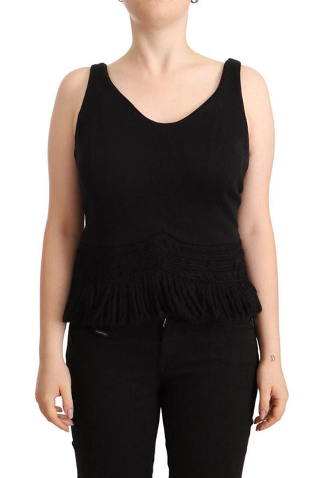 Ermanno Scervino Black Cotton Sleevelesss Tank Casual Top - Hilstor