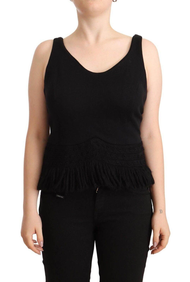 Ermanno Scervino Black Cotton Sleevelesss Tank Casual Top - Hilstor