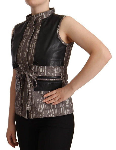 Comeforbreakfast Brown Black Vest Leather Sleeveless Top Blouse - Hilstor