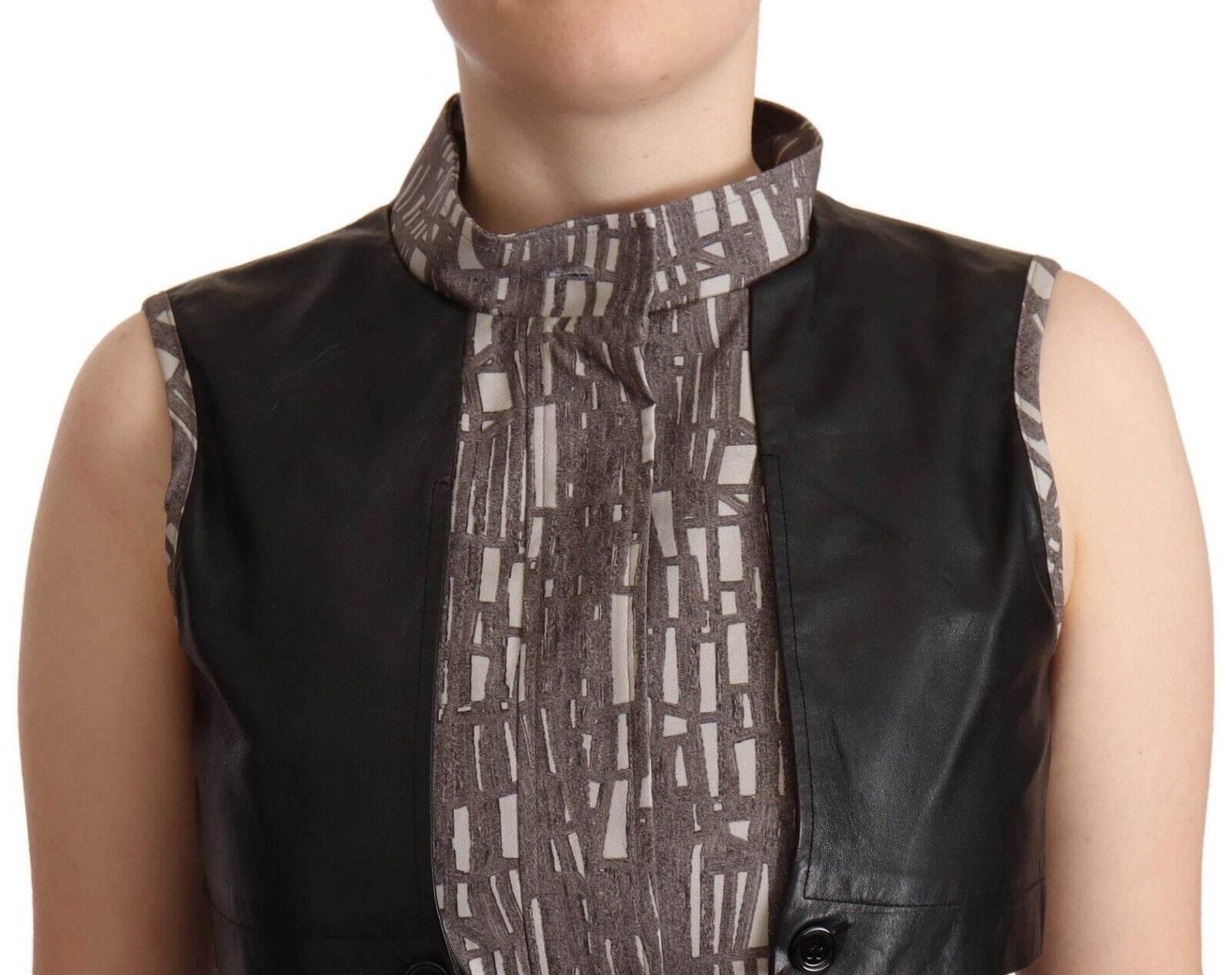 Comeforbreakfast Brown Black Vest Leather Sleeveless Top Blouse - Hilstor
