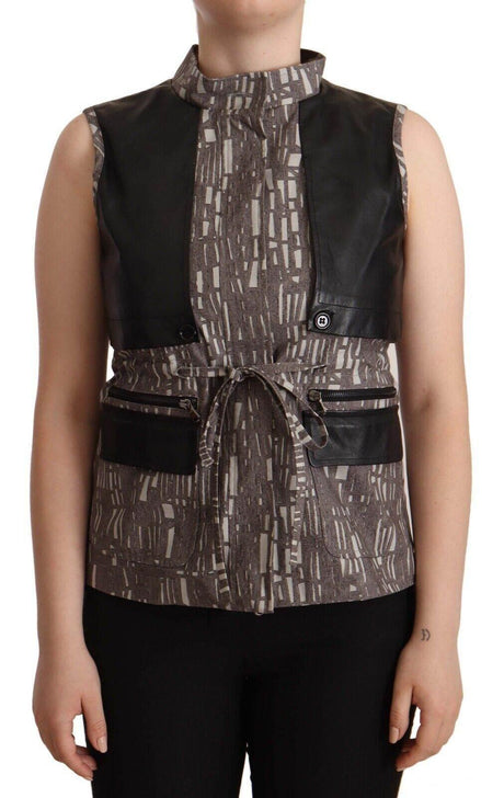 Comeforbreakfast Brown Black Vest Leather Sleeveless Top Blouse - Hilstor