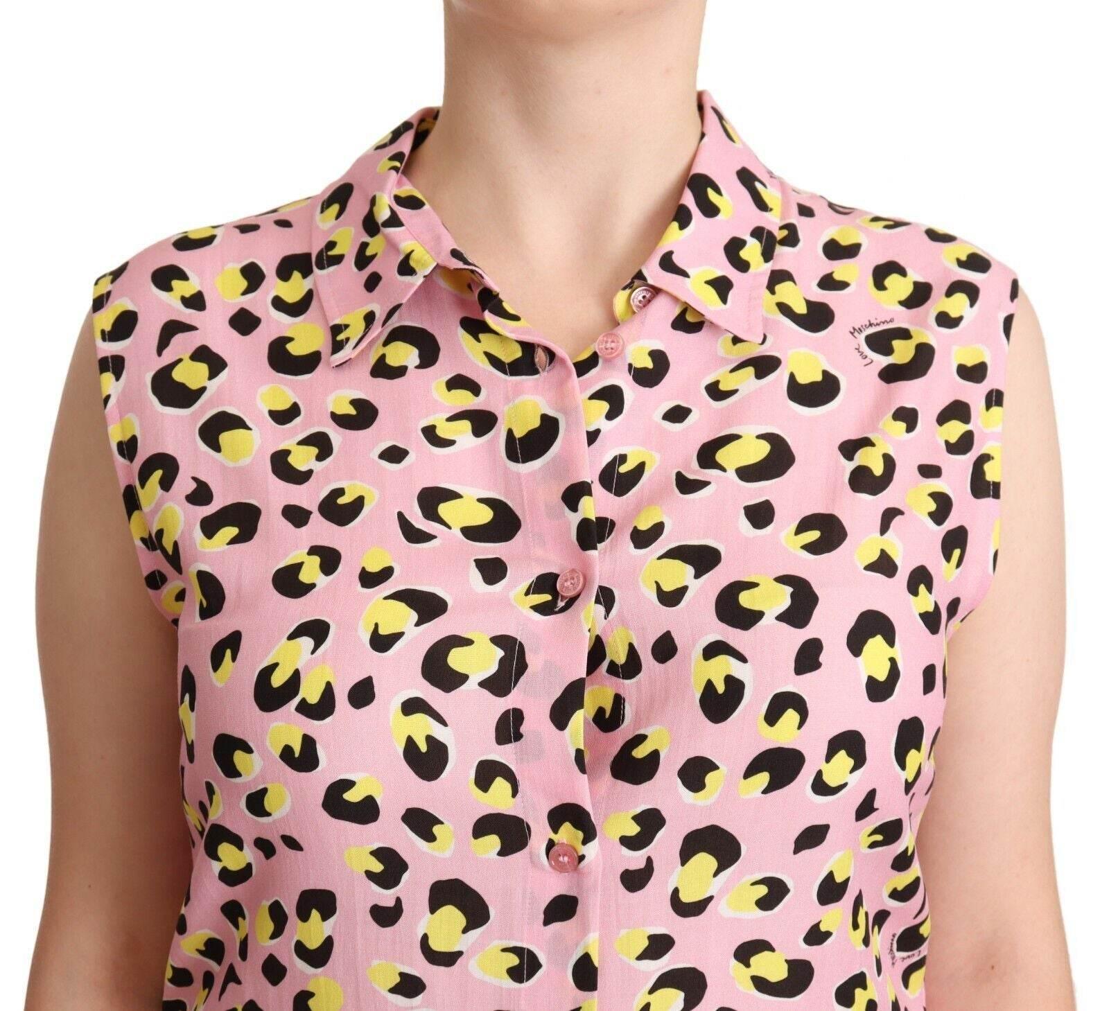 Love Moschino Pink Leopard Print Sleeveless Collared Polo Top - Hilstor