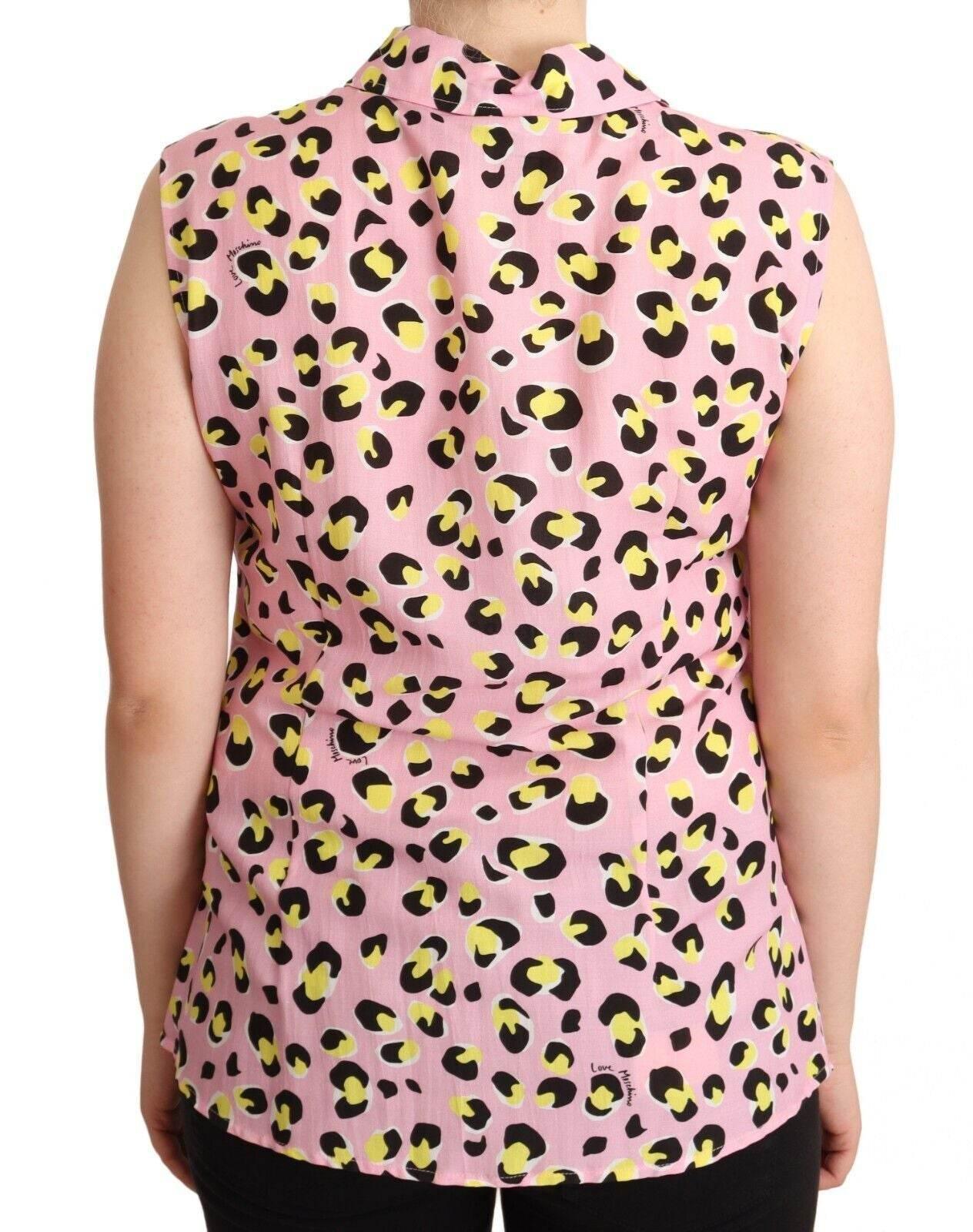 Love Moschino Pink Leopard Print Sleeveless Collared Polo Top - Hilstor