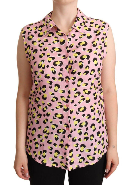 Love Moschino Pink Leopard Print Sleeveless Collared Polo Top - Hilstor
