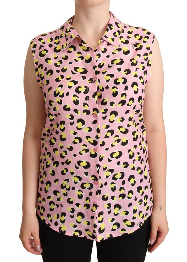 Love Moschino Pink Leopard Print Sleeveless Collared Polo Top - Hilstor