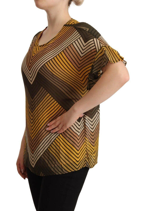 Twinset Multicolor Stripes Short Sleeves Round Neck Top Blouse - Hilstor