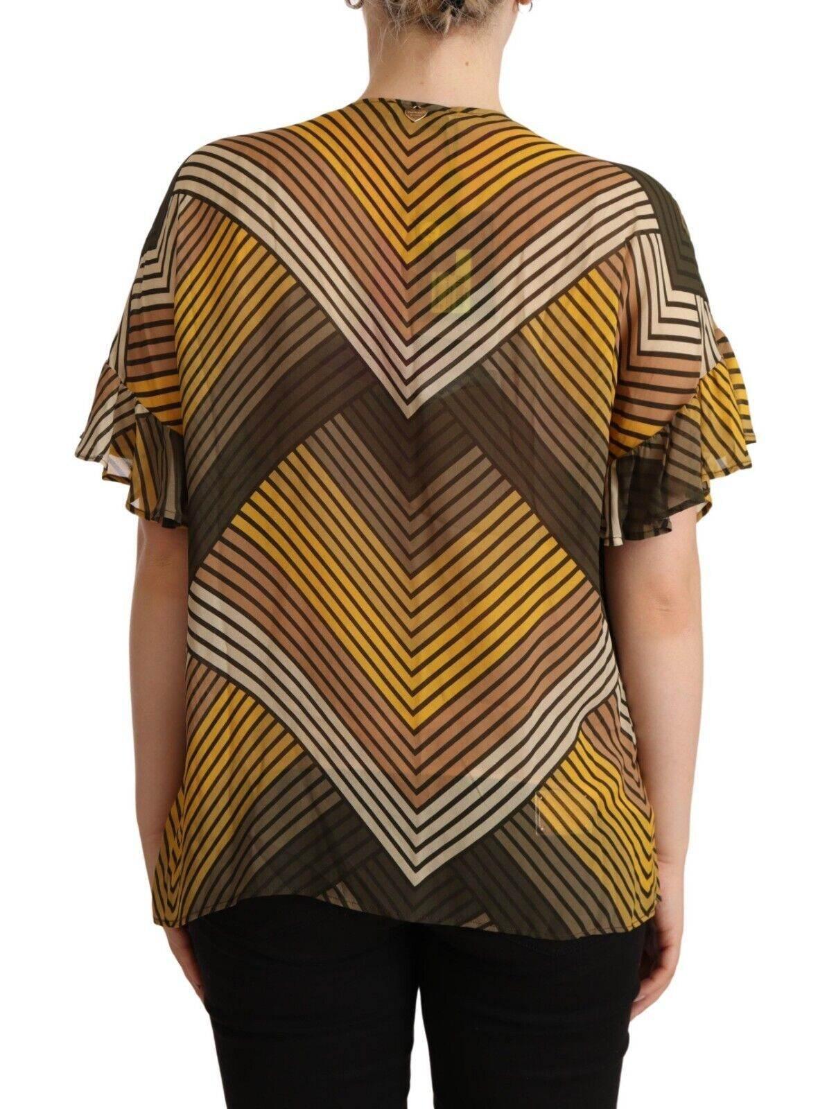 Twinset Multicolor Stripes Short Sleeves Round Neck Top Blouse - Hilstor