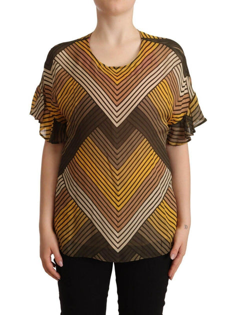 Twinset Multicolor Stripes Short Sleeves Round Neck Top Blouse - Hilstor