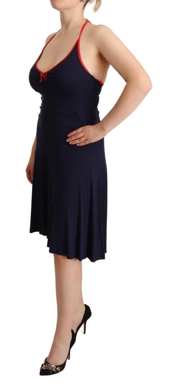 Roccobarocco Navy Blue Sleeveless Halter Sheath Midi Dress - Hilstor