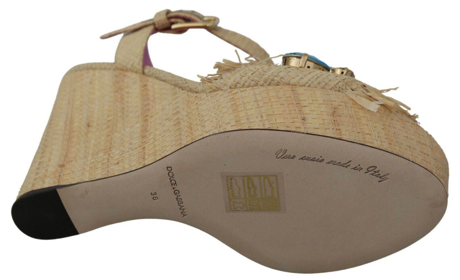 Dolce & Gabbana Beige Rhinestones Wedge Heel Sandals Shoes - Hilstor