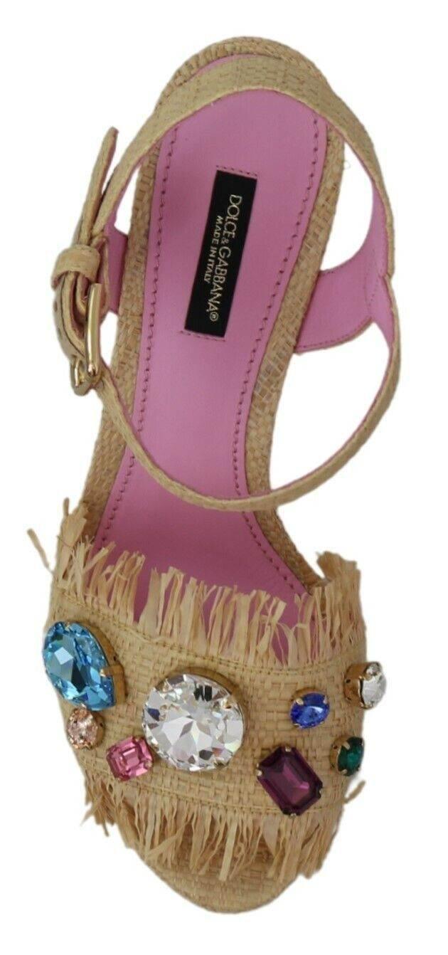 Dolce & Gabbana Beige Rhinestones Wedge Heel Sandals Shoes - Hilstor