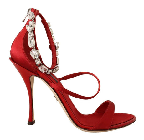 Dolce & Gabbana Red Crystal-Embellished Heel Sandals - Hilstor