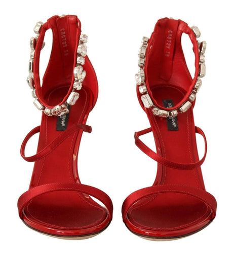 Dolce & Gabbana Red Crystal-Embellished Heel Sandals - Hilstor