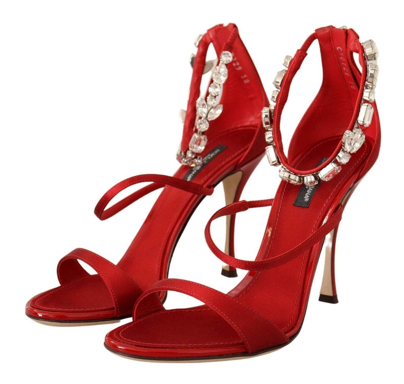 Dolce & Gabbana Red Crystal-Embellished Heel Sandals - Hilstor