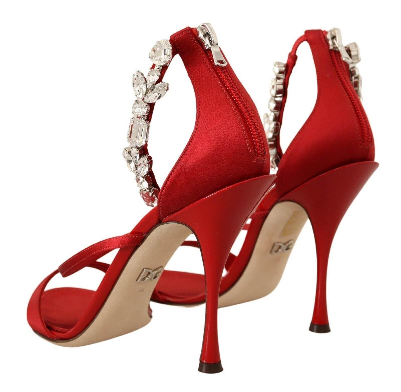 Dolce & Gabbana Red Crystal-Embellished Heel Sandals - Hilstor