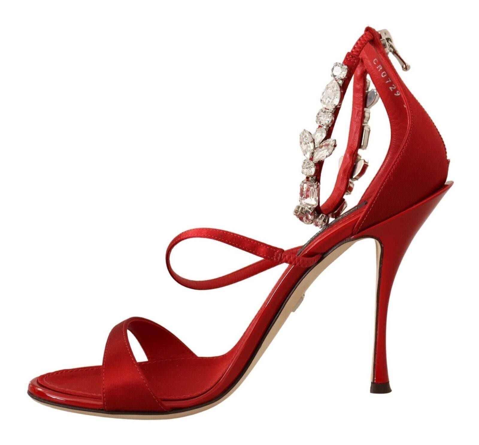 Dolce & Gabbana Red Crystal-Embellished Heel Sandals - Hilstor