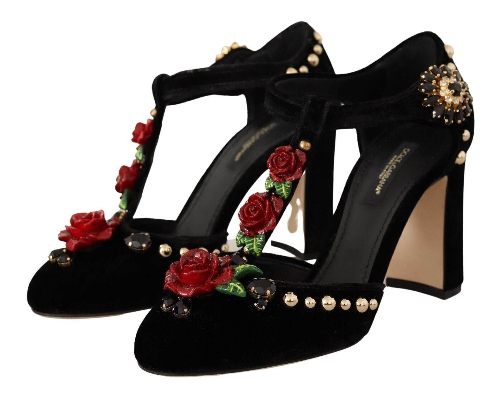 Dolce & Gabbana Elegant Velvet T-Strap Mary Jane Pumps - Hilstor