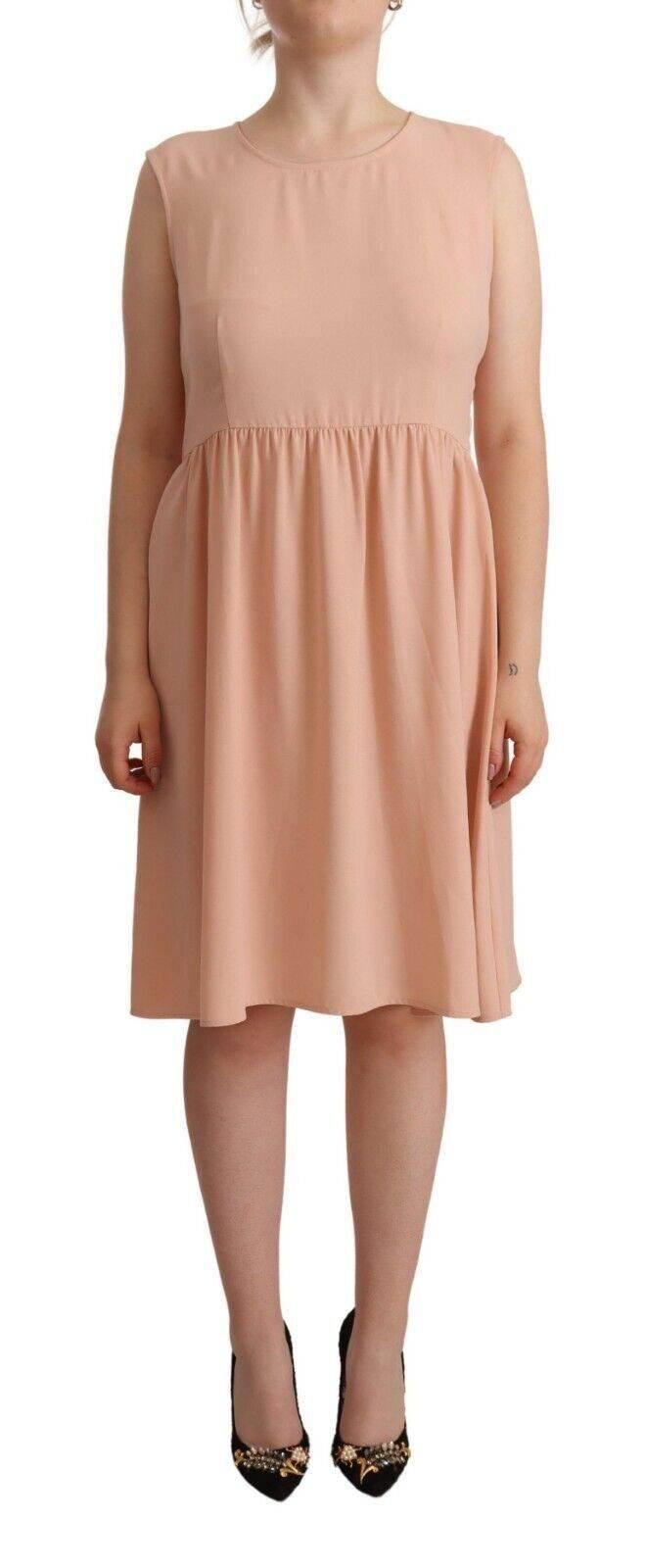 Twinset Beige Polyester Sleeveless Shift Knee Length Dress - Hilstor
