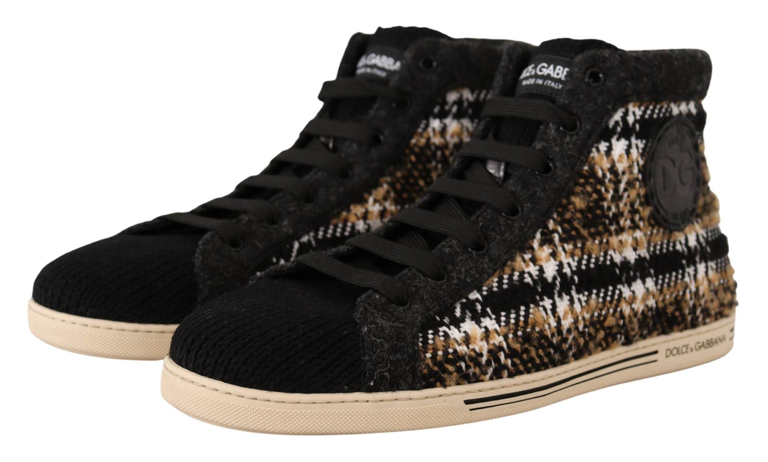 Dolce & Gabbana Beige Brown Wool Cotton High Top Sneakers - Hilstor