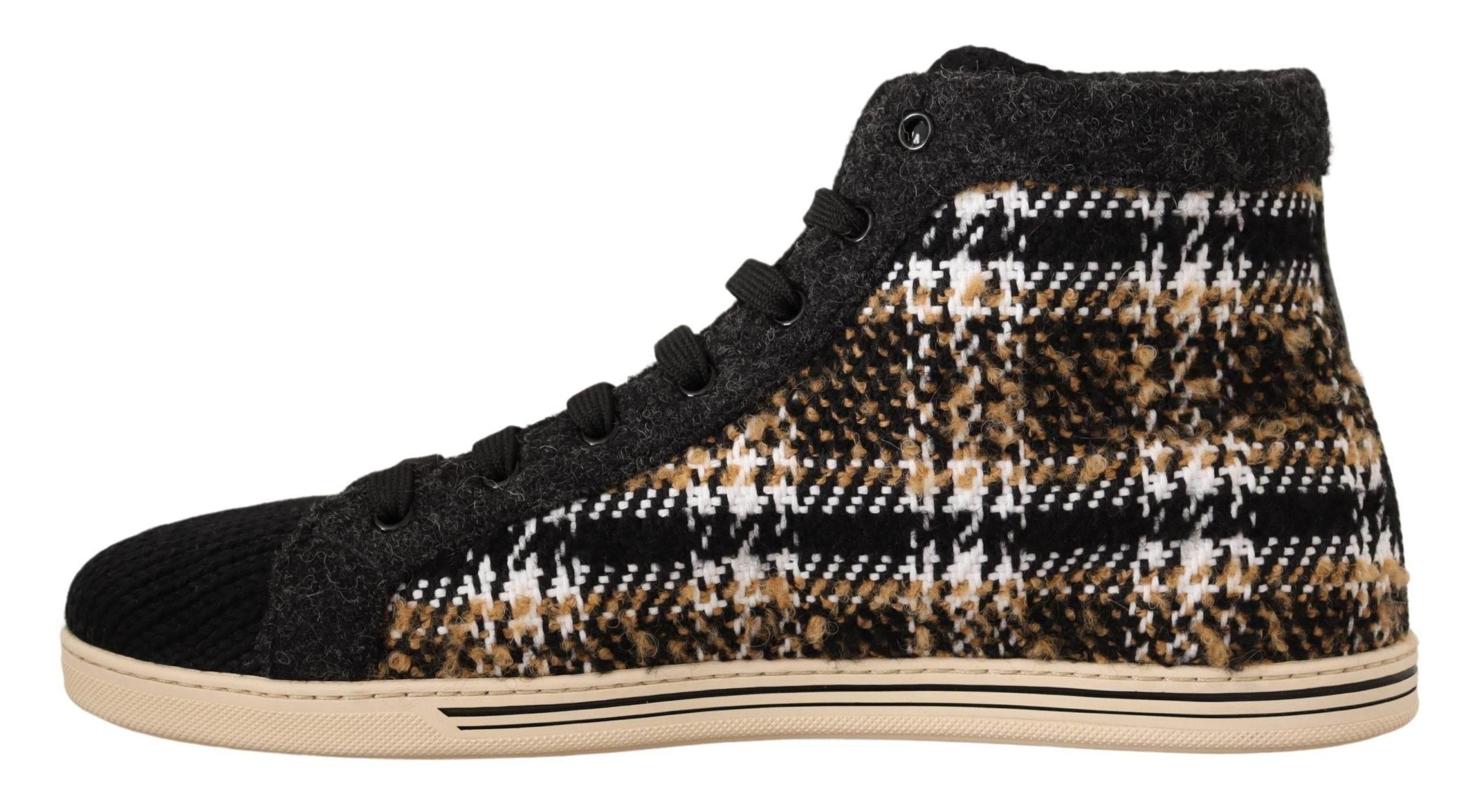 Dolce & Gabbana Beige Brown Wool Cotton High Top Sneakers - Hilstor