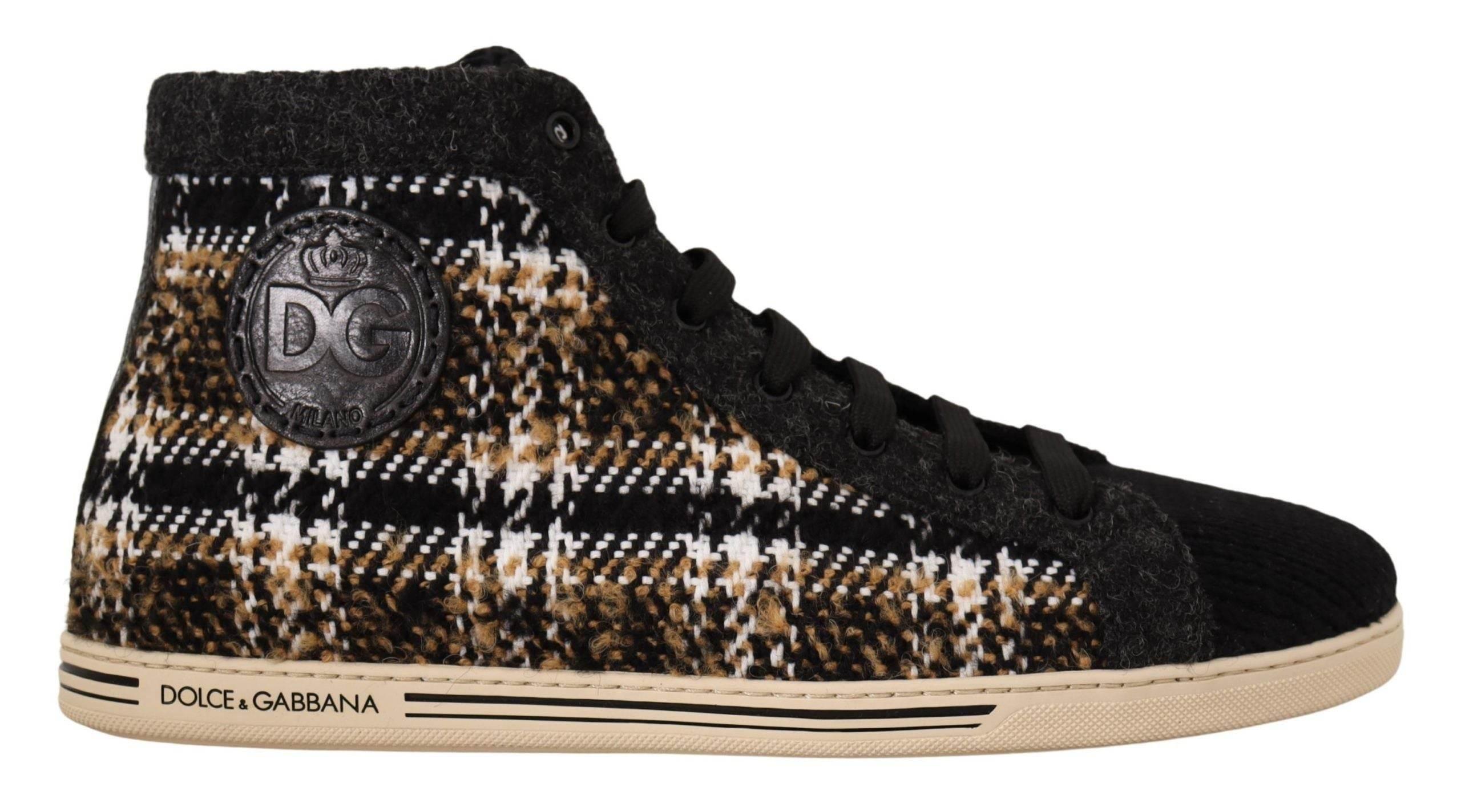 Dolce & Gabbana Beige Brown Wool Cotton High Top Sneakers - Hilstor