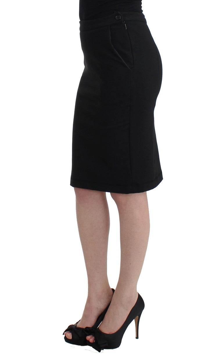 GF Ferre Chic Black Pencil Skirt Knee Length with Side Zip - Hilstor