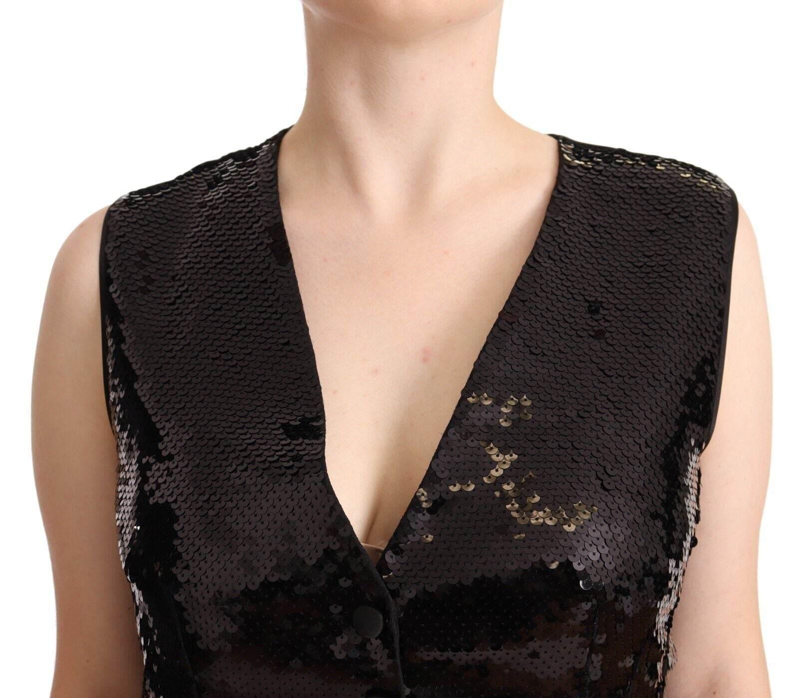 Dolce & Gabbana Elegant Black Sequined Sleeveless Vest Top - Hilstor