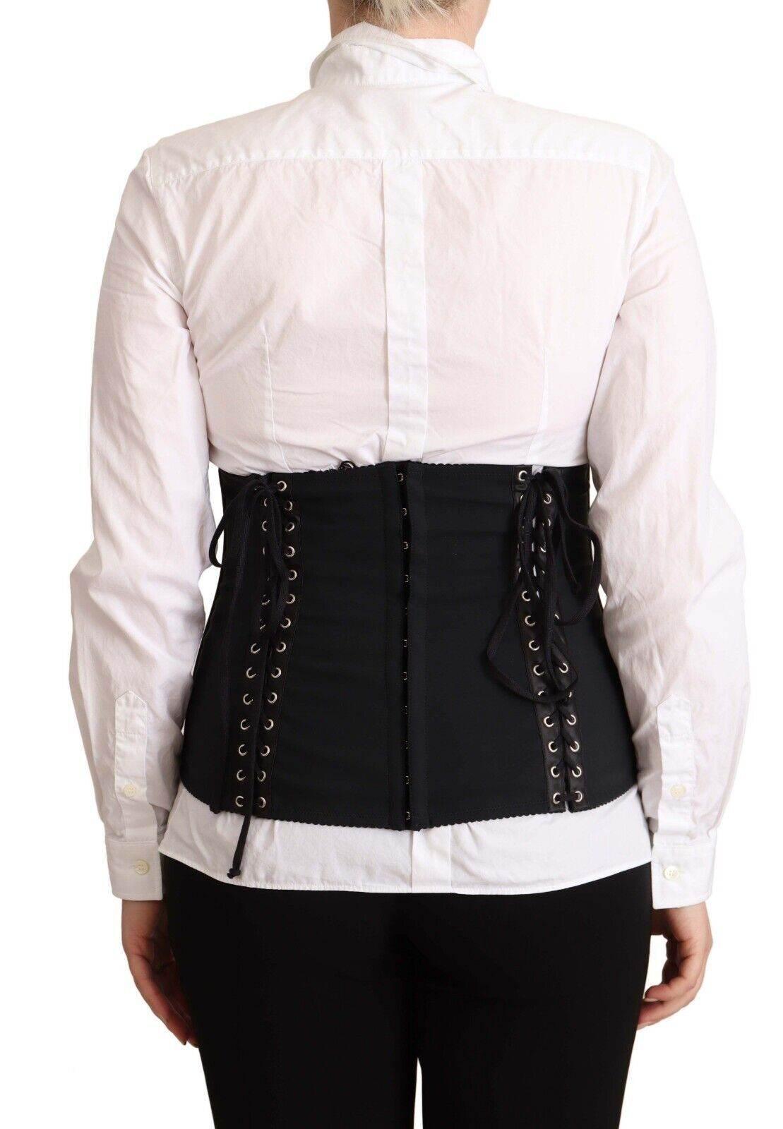 Dolce & Gabbana Black Corset Belt Stretch Waist Strap Top - Hilstor