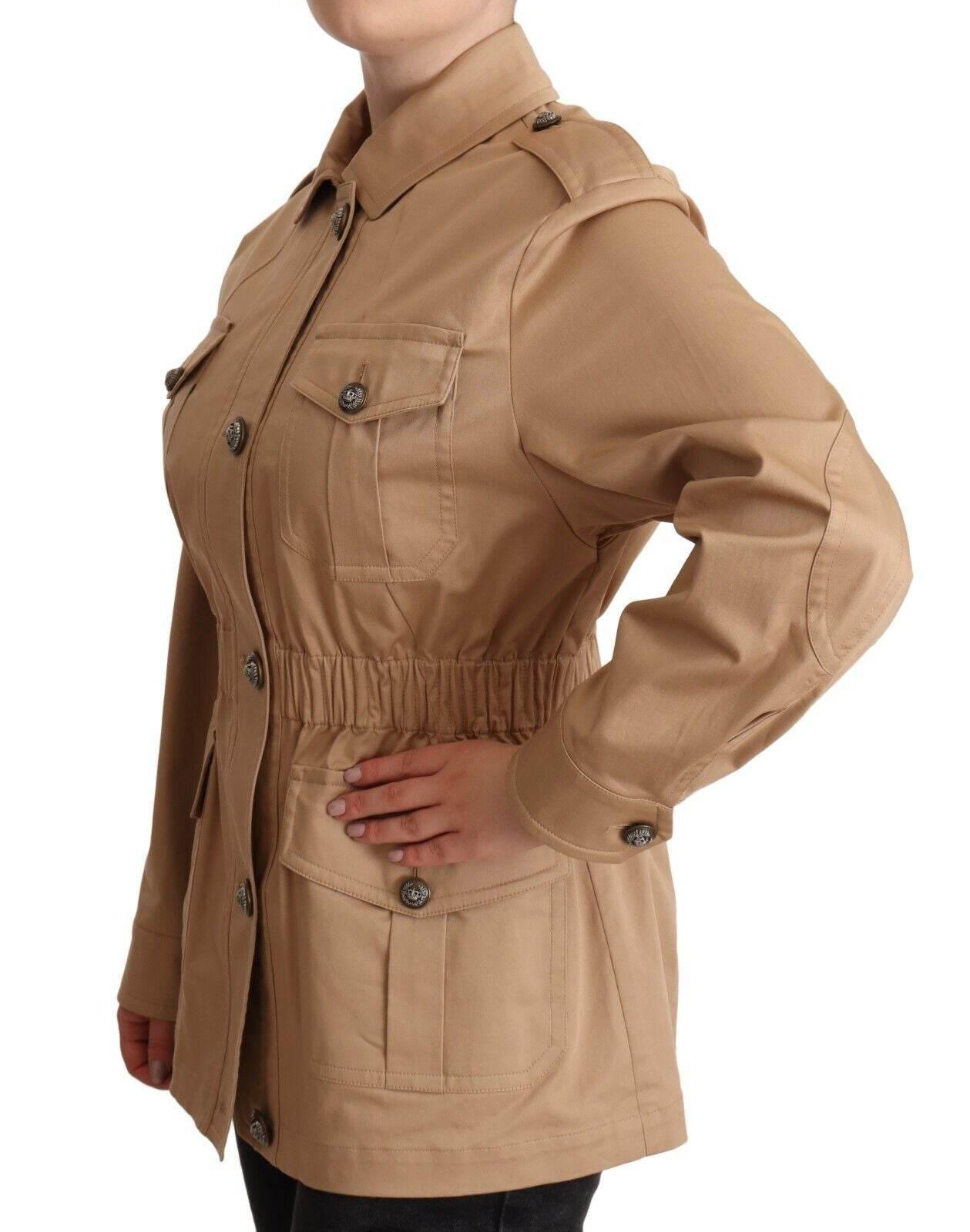 Dolce & Gabbana Beige Cotton Long Sleeves Collared Coat Jacket - Hilstor