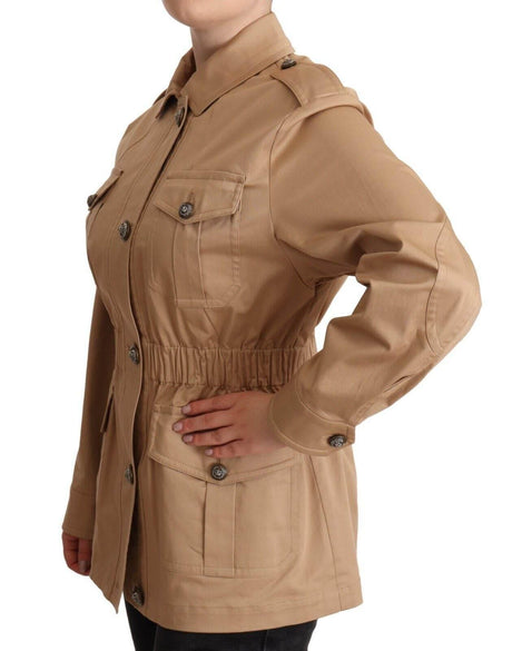 Dolce & Gabbana Beige Cotton Long Sleeves Collared Coat Jacket - Hilstor