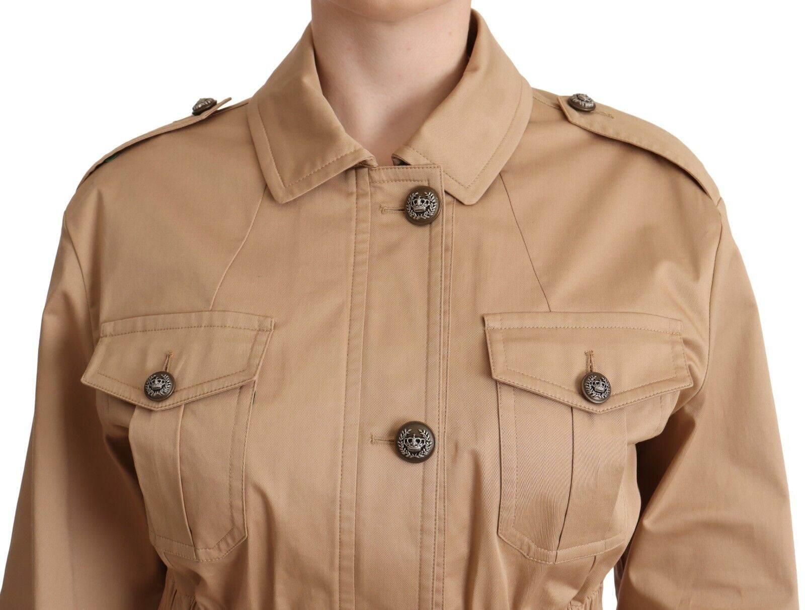 Dolce & Gabbana Beige Cotton Long Sleeves Collared Coat Jacket - Hilstor