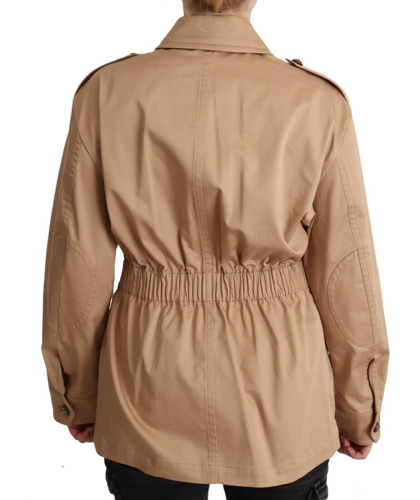 Dolce & Gabbana Beige Cotton Long Sleeves Collared Coat Jacket - Hilstor