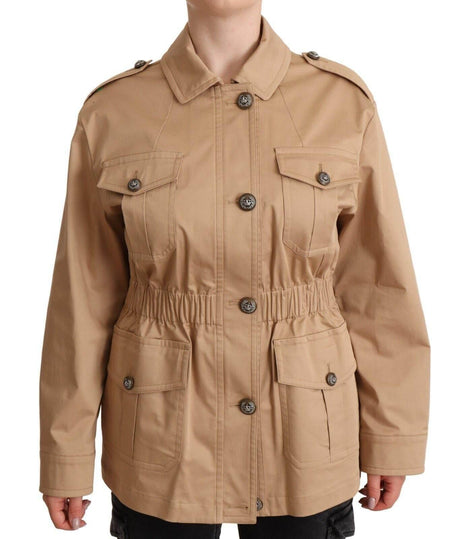 Dolce & Gabbana Beige Cotton Long Sleeves Collared Coat Jacket - Hilstor
