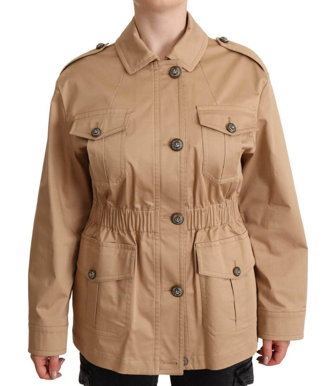 Dolce & Gabbana Beige Cotton Long Sleeves Collared Coat Jacket - Hilstor