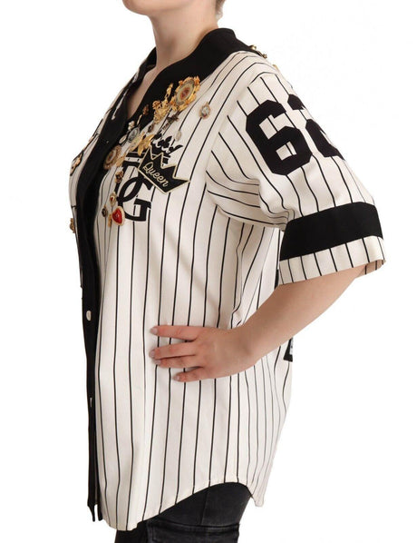Dolce & Gabbana Elegant Striped V-Neck Blouse with Charms - Hilstor