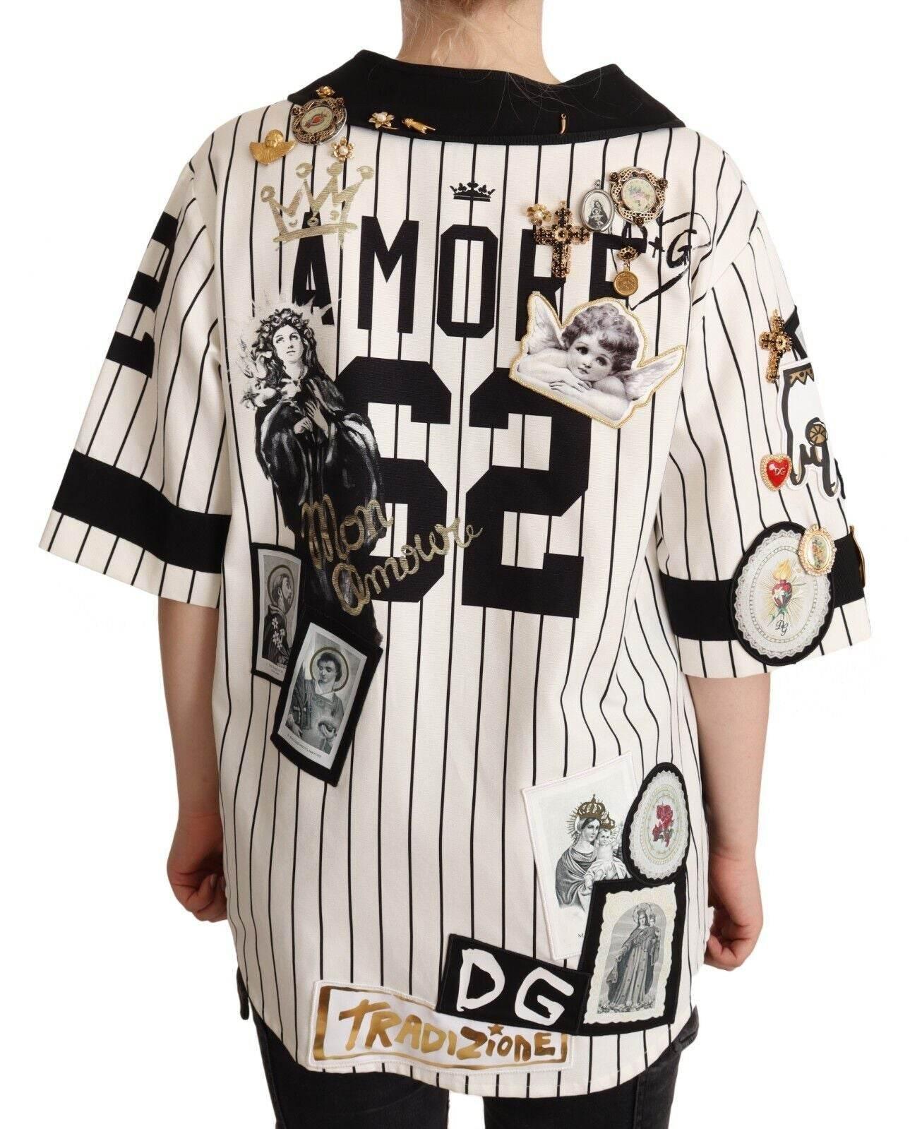 Dolce & Gabbana Elegant Striped V-Neck Blouse with Charms - Hilstor