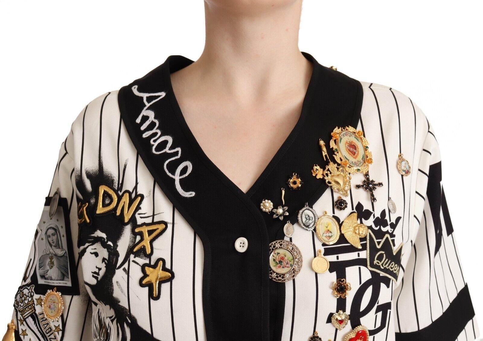 Dolce & Gabbana Elegant Striped V-Neck Blouse with Charms - Hilstor