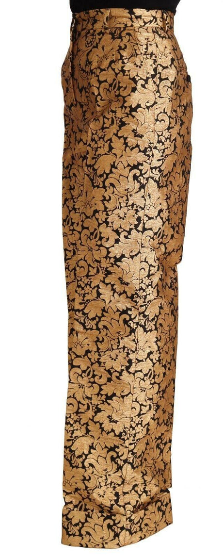 Dolce & Gabbana Gold Floral Jacquard Straight Polyester Pants - Hilstor