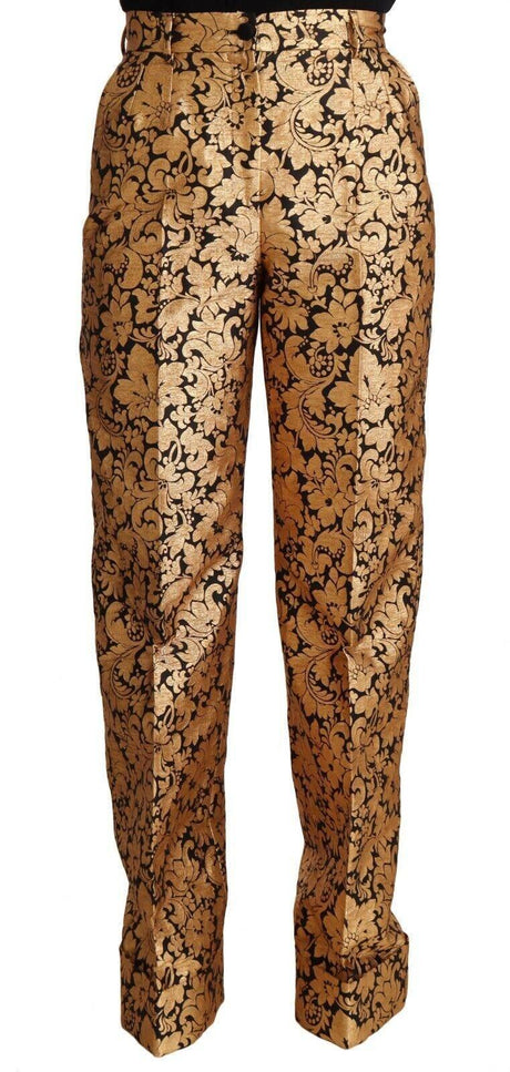Dolce & Gabbana Gold Floral Jacquard Straight Polyester Pants - Hilstor