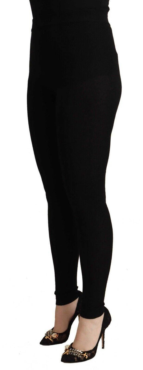 Dolce & Gabbana Black Cashmere Stretch Waist Tights Pants - Hilstor