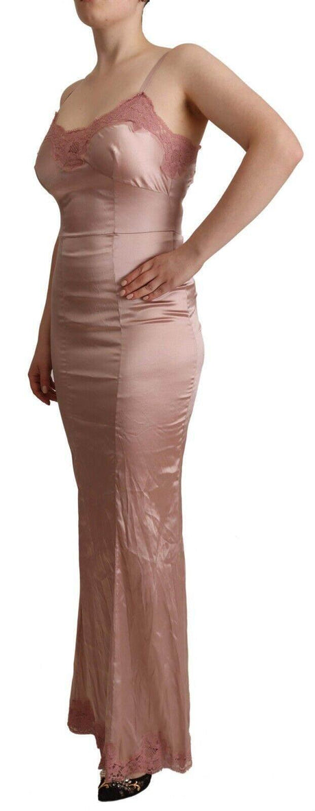 Dolce & Gabbana Elegant Pink Lace Maxi Bodycon Dress - Hilstor