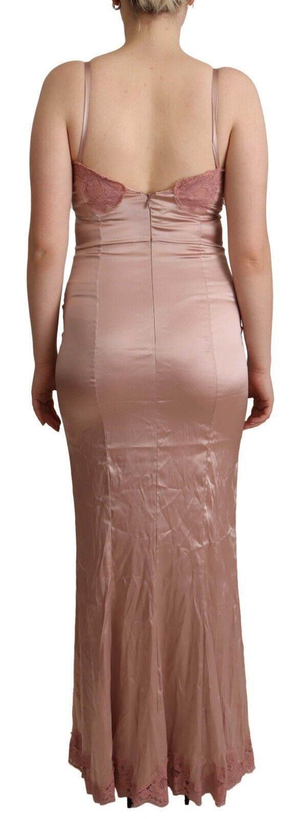 Dolce & Gabbana Elegant Pink Lace Maxi Bodycon Dress - Hilstor
