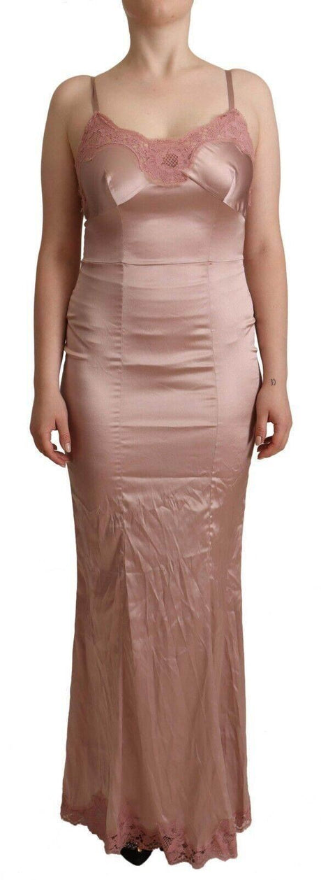 Dolce & Gabbana Elegant Pink Lace Maxi Bodycon Dress - Hilstor
