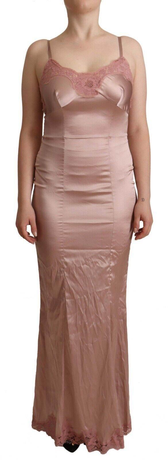 Dolce & Gabbana Elegant Pink Lace Maxi Bodycon Dress - Hilstor