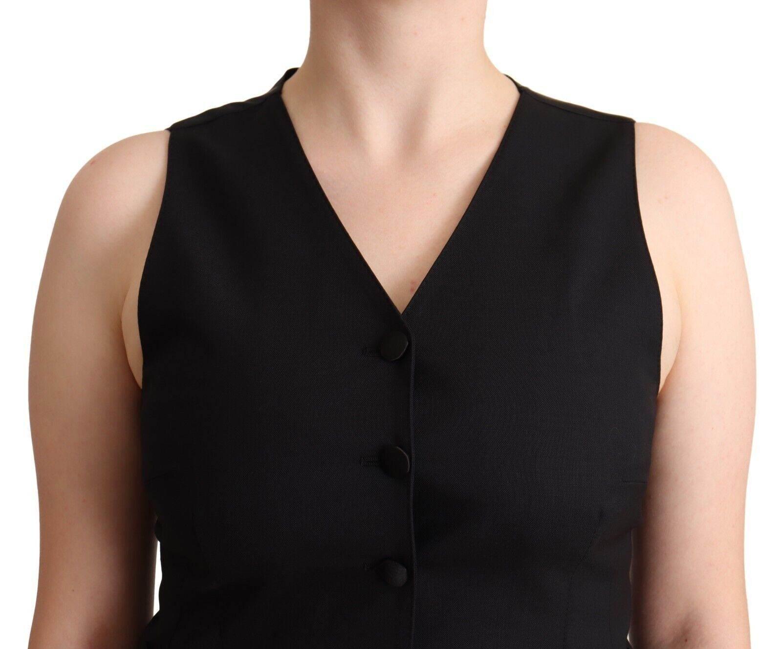 Dolce & Gabbana Black Button Down Sleeveless Viscose Vest Top - Hilstor