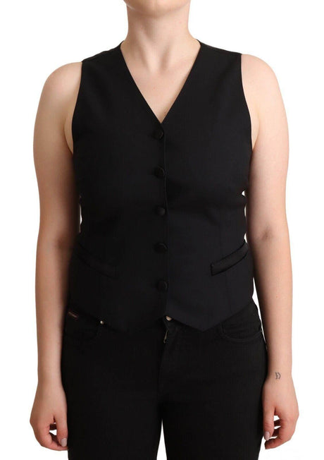Dolce & Gabbana Black Button Down Sleeveless Viscose Vest Top - Hilstor