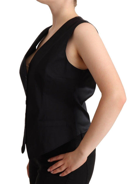 Dolce & Gabbana Black Button Down Sleeveless Vest Waiscoat Top - Hilstor