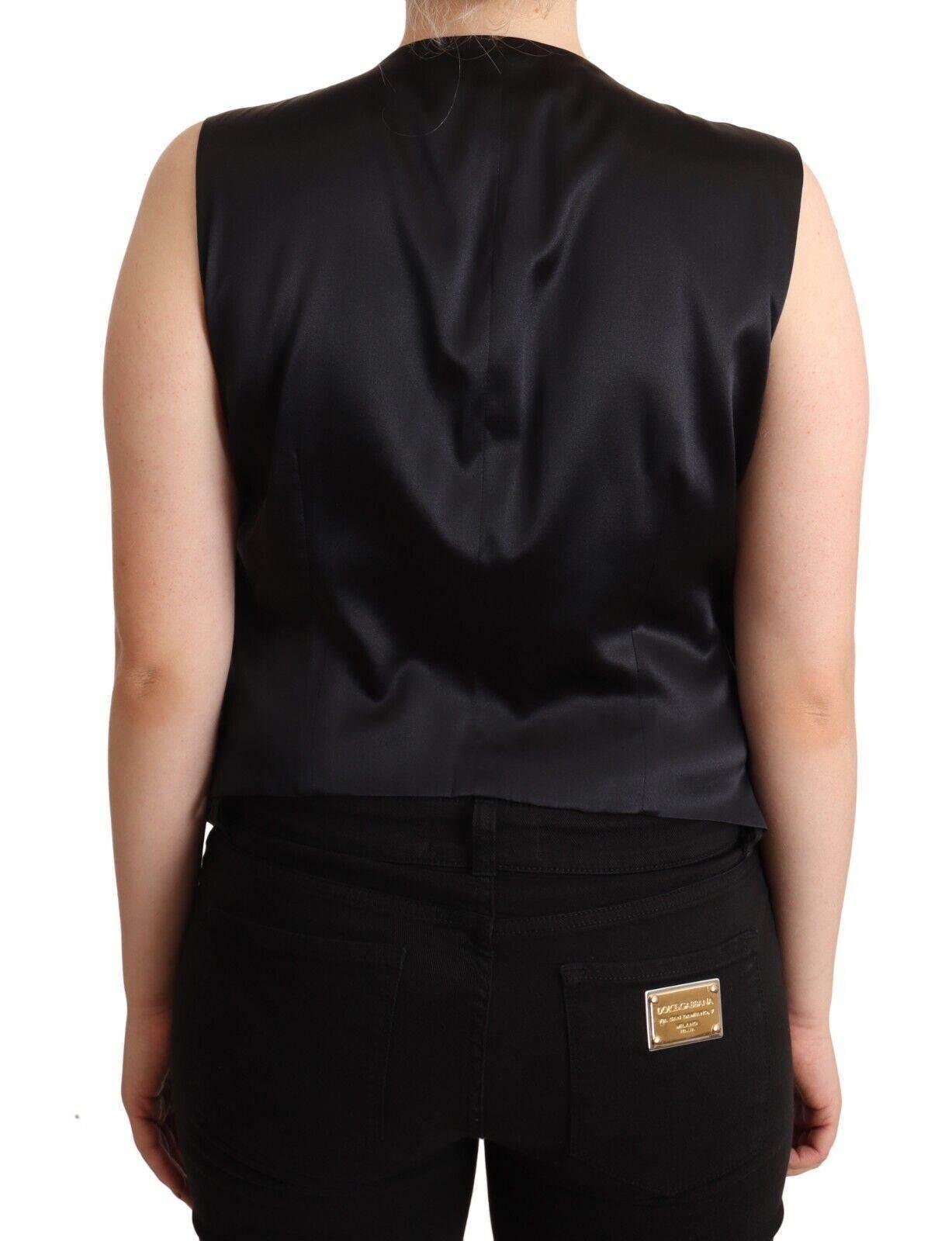 Dolce & Gabbana Black Button Down Sleeveless Vest Waiscoat Top - Hilstor