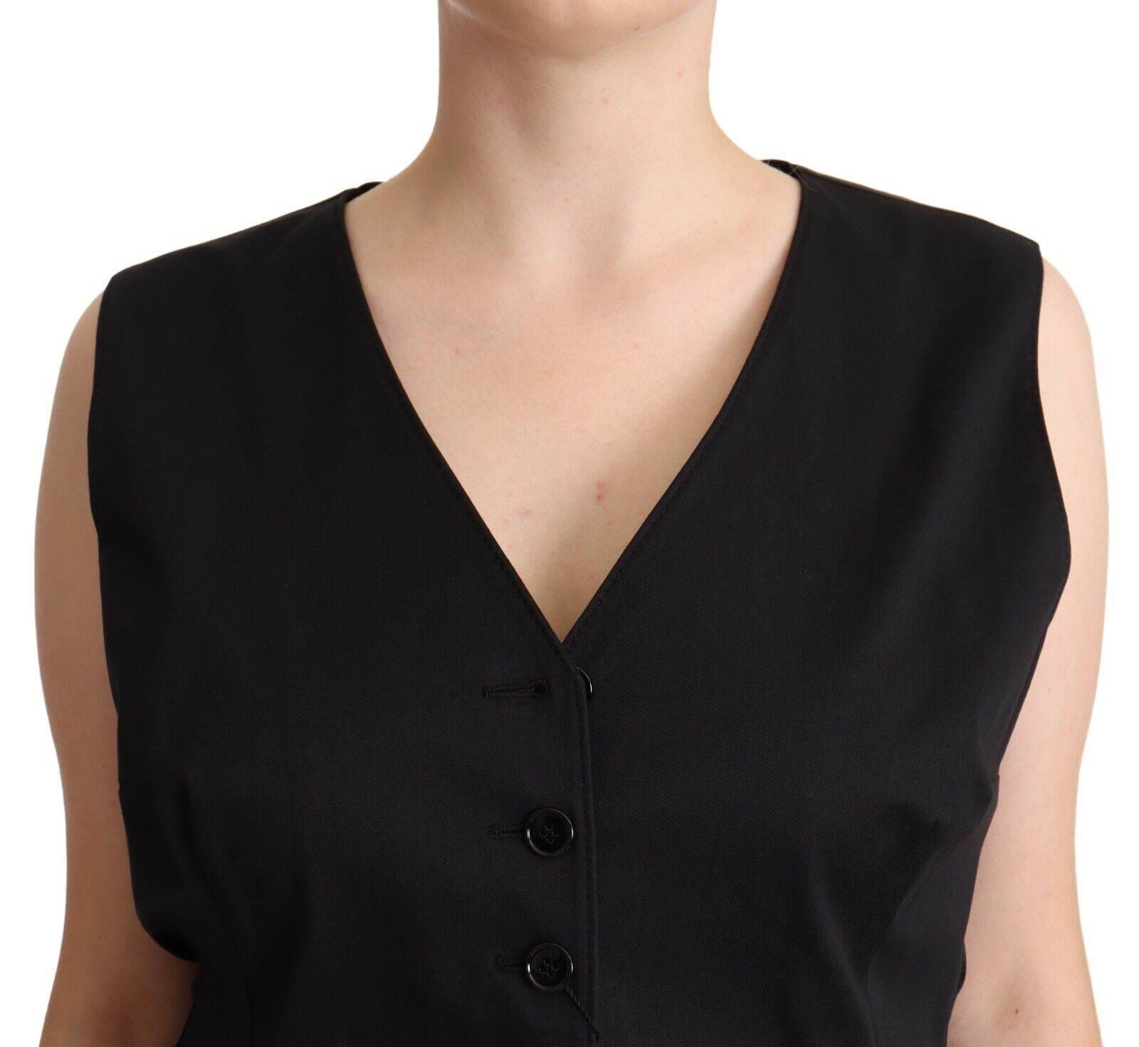 Dolce & Gabbana Black Button Down Sleeveless Vest Waiscoat Top - Hilstor