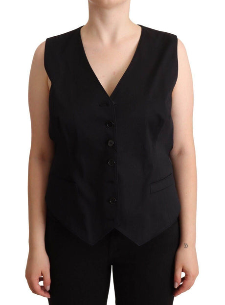 Dolce & Gabbana Black Button Down Sleeveless Vest Waiscoat Top - Hilstor